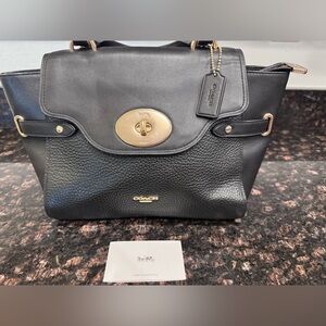 Coach Black Leather Shoulder Bag with Gold Accents